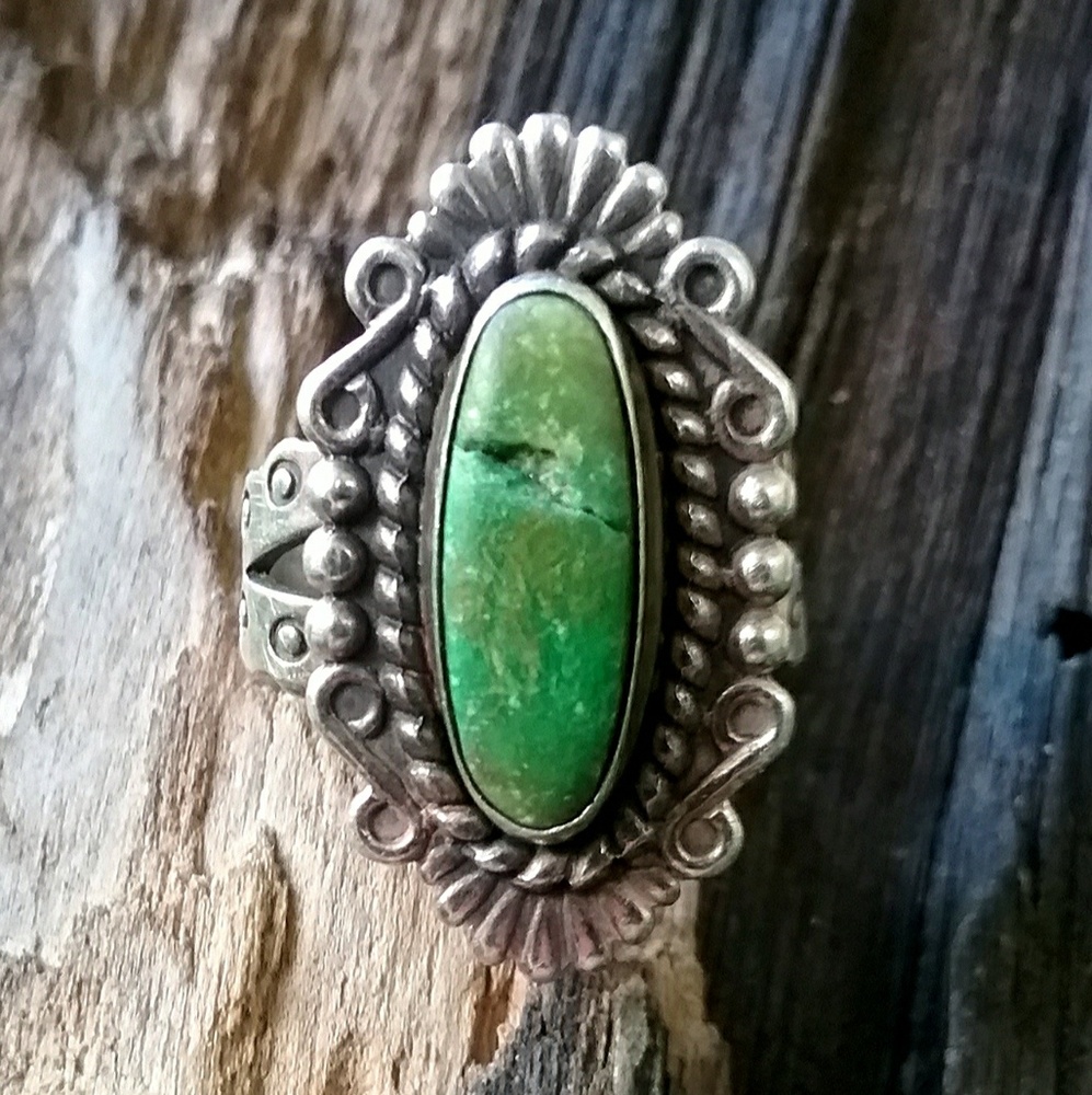 Antique 925 Turquoise Ring Genuine SS & Turquoise